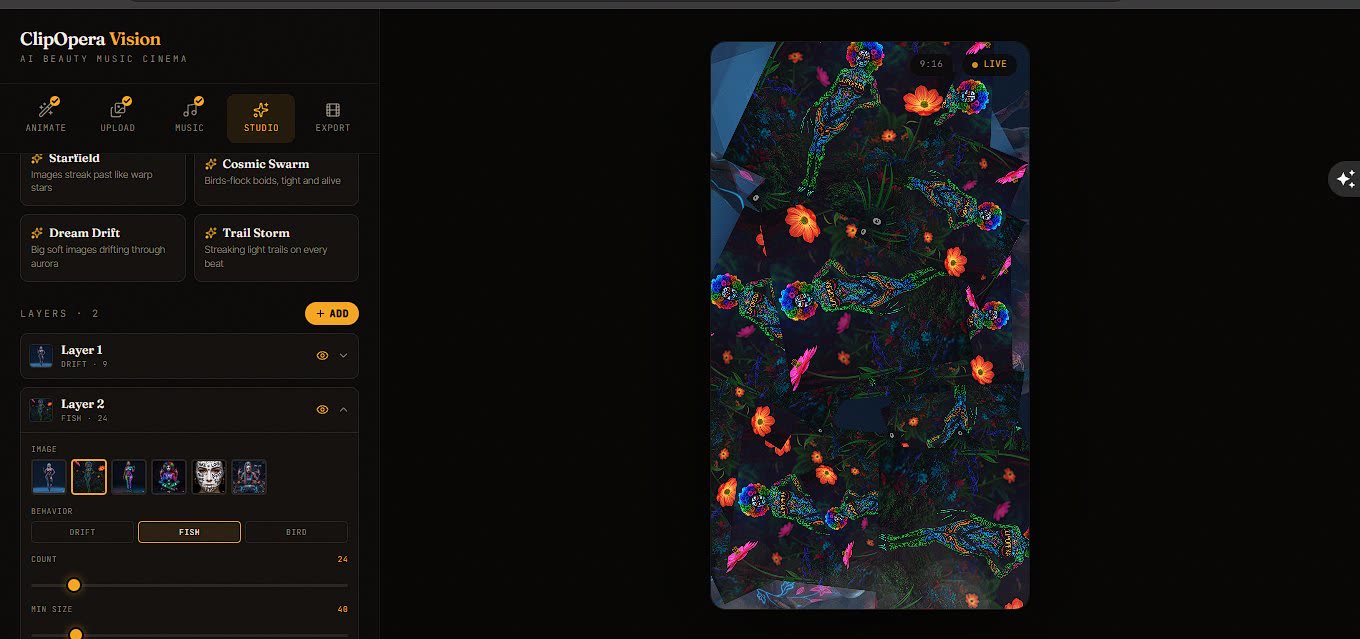 ClipOpera Vision — neural narratives particle engine